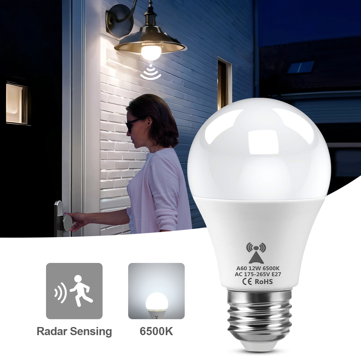 Outdoor Lighting On Stairs - Lampu LED Sensor gerak Radar, 12W